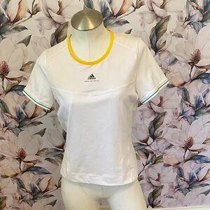 Adidas White Tee with Yellow and Green Trim